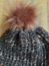 Load image into Gallery viewer, Multicolored Black &amp; Brown Hat with Dark Brown Pom-Pom
