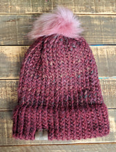 Load image into Gallery viewer, Multicolored Dark Red Hat with Mauve Pom-Pom
