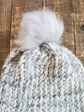 Load image into Gallery viewer, Multicolored Blue, Grey &amp; Brown Hat with Grey Pom-Pom
