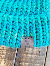 Load image into Gallery viewer, Multicolored Turquoise Hat with Turquoise Pom-Pom

