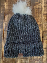 Load image into Gallery viewer, Dark Grey Hat with White Pom-Pom
